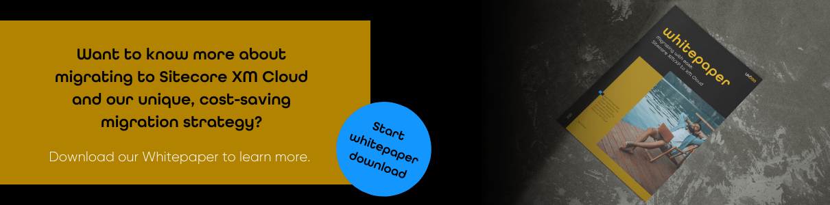 Banner to start downloading the whitepaper on migrating to Sitecore XM Cloud on desktop